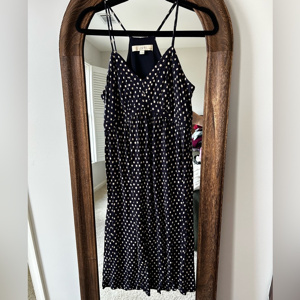 LOFT Dark Blue and White Patterned Maxi Dress